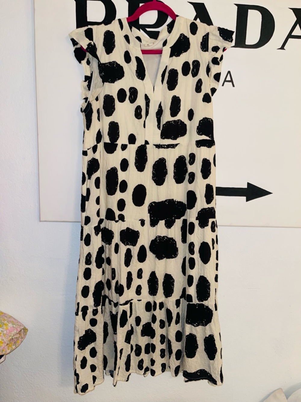 JODFIL MIDI Black and Cream Polka Dot Tiered Dress